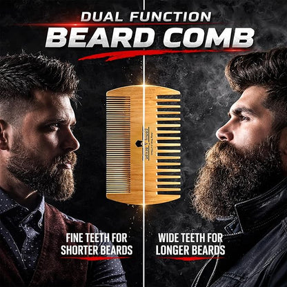 Beard Straightener Grooming Kit for Men, Beard Growth Kit, Wash, Brush & Comb, Unscented Growth Oil, All Natural Sandalwood Balm, Conditioner, Razor & Scissors, Great Gift Idea for Men's (Bamboo)