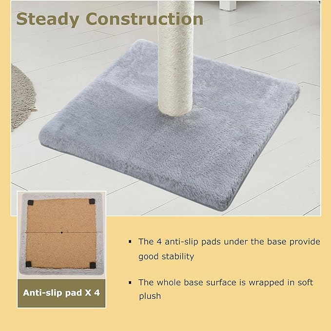 Dimaka 34" Tall Cat Scratching Post for Large Cats and Kittens, High Vertical Scratcher with Premium Natural Sisal Rope and Interactive Hanging Ball for Indoor Cat(Grey, 34 inches for Large Cats)