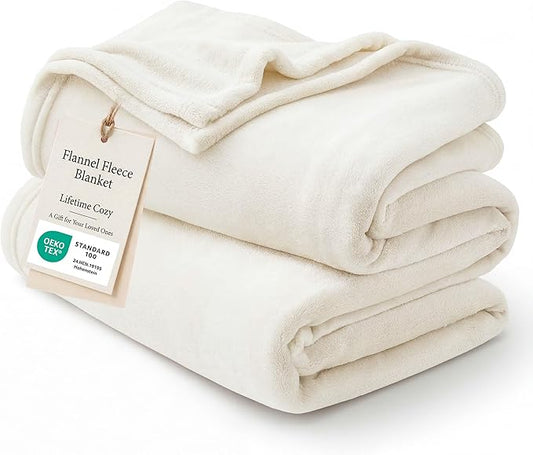 Bedsure Fleece Throw Blanket for Couch Cream - Lightweight Plush Fuzzy Cozy Soft Blankets and Throws for Sofa, 50x60 inches