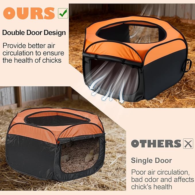 Brooder Box for Chicks, Pop-Up Chicken Brooder Playpen with Dual Doors, Mesh Top Cover & Waterproof Mat, Portable Chick Enclosure for Baby Chicks, Ducks & Quail, Holds Up to 15 Chicks