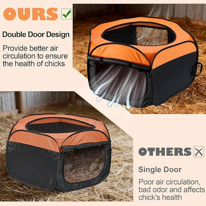 Brooder Box for Chicks, Pop-Up Chicken Brooder Playpen with Dual Doors, Mesh Top Cover & Waterproof Mat, Portable Chick Enclosure for Baby Chicks, Ducks & Quail, Holds Up to 15 Chicks
