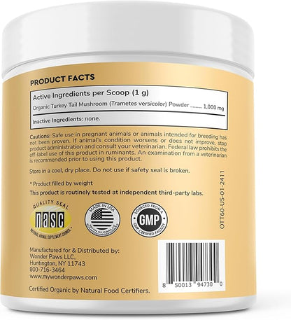 Wonder Paws Organic Turkey Tail Mushroom for Dogs – Powerful Turkey Tail for Dogs Mushroom Powder for Immunity, Respiratory, Digestion & Cellular Health–with Beta Glucans & Polysaccharides- 2.12 oz
