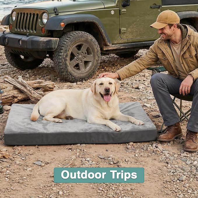 Waterproof XXXL Dog Beds Large Sized Dogs, Outdoor Washable Crate Pad 54 inch, Jumbo Foam Pet Bed with Removable Cover Reversible, Anti-Slip Kennel Pad, 53"x36", Gray