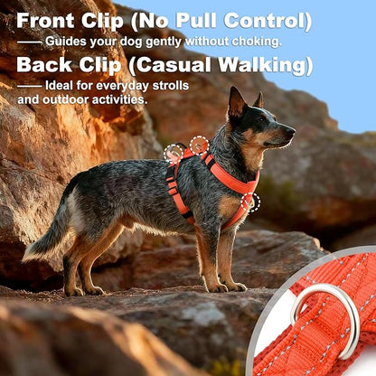 No Pull Dog Harness with Handle, Soft Mesh Padded Adjustable for Small Medium Large Dogs | Reflective Easy Walk Harness with Front Clip for Training, Running & Outdoor (Orange, S)
