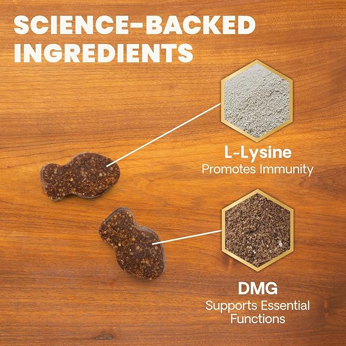 VetriScience Lysine Immunity Health Chews, 250 mg Immune Supplement for Cats and Kittens with Allergies, Sneezing, Runny Nose and Watery Eyes, Chicken, 90 Count