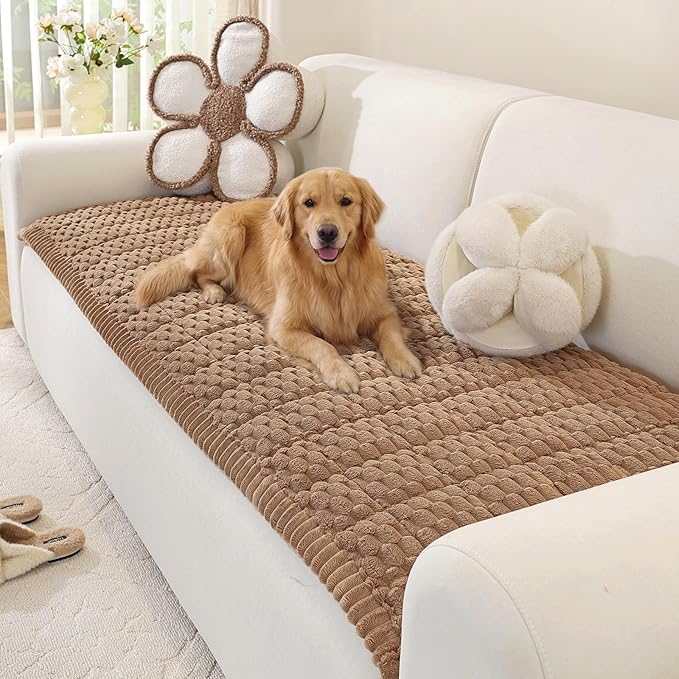 OstepDecor Washable Couch Cover for Dogs, Thick Pet Friendly Sofa Covers, Soft Couch Protector, Paw Cart Sofa Slipcovers, Cushion Protector for Leather, Sectional, Loveseat (27.6" x 59", Brown)