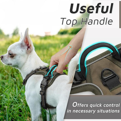 Eagloo Small Dog Harness No Pull, Service Vest with Reflective Strips and Control Handle, Adjustable and Comfortable for Easy Walking, No Choke Pet Harness with 2 Metal Rings, Brown, XS