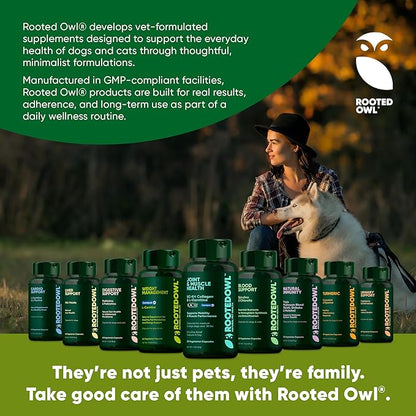 Rooted Owl Turmeric - Turmeric Supplement for Dogs and Cats - with Curcumin, Piperine and Vitamin C for Anti-Inflammatory Relief - 60/ct