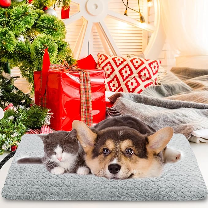 ENJOY PET Pet Heating Pad for Cats Dogs, Heated Dog Bed Indoor Dog Heating Pad with Chew Resistant Steel Cord, 12 Level Timer and Temperature Heated Pet Bed Electric Warming Blanket (28''x18'')