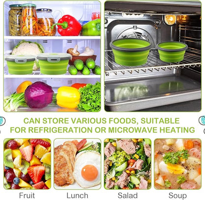Suclain 4 Pcs Collapsible Bowls with Lids Silicone Camping Food Storage Container Expandable Folding Salad Lunch Box Travel Container for Hiking Camping
