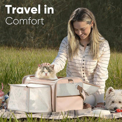 FUKUMARU Cat Carrier with Wheels, 18x11x11 Expandable Soft Cat Travel Carrier, Airline Approved Dog Carrier, Sturdy Rolling Cat Carrier with Anti-Scratch Mesh, Escape-Proof Pet Carrier for Cat, Pink
