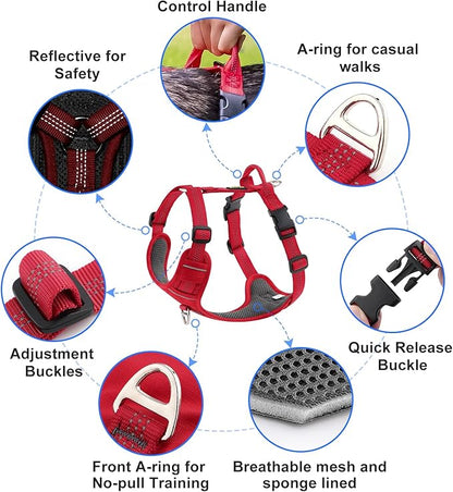 Plutus Pet No Pull Dog Harness, Reflective Adjustable Dog Vest Harness with Handle, Escape Proof, Soft Padded for Small Medium Large Dogs (Red, XS)