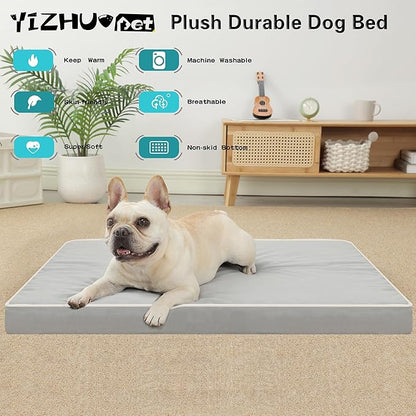 Dog Bed Mats for Medium Dogs - Orthopedic Dog Pet Bed Thick Egg Foam Crate, Removable Washable Cover, Non-Slip Bottom Durable Dog Crate Bed Mat (Light Grey, M(30''x20''x3''))