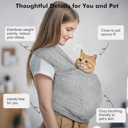 Pawaboo Pet Sling Carrier for Small Dogs and Cats, Hands Free Dog Carriers Sling, Anti-Anxious Soft Cotton Front Facing Cat Carrier Papoose, Puppy Kitten Pouch Reduce Back Neck Pain, Gray