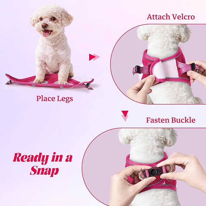 YIMEIS Dog Harness and Leash Set, No Pull Soft Mesh Pet Harness, Reflective Adjustable Puppy Vest for Small Medium Large Dogs, Cats (Rose Red, Medium (Pack of 1)