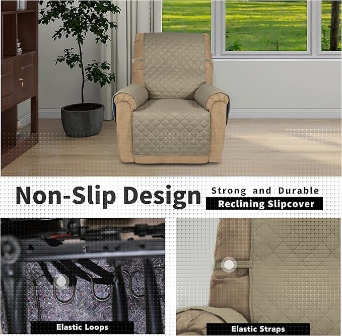 Easy-Going Recliner Chair Slipcover Reversible Sofa Cover Water Resistant Couch Cover Furniture Protector with Elastic Straps for Pets Dog (Recliner 22 inch, Beige/Beige)
