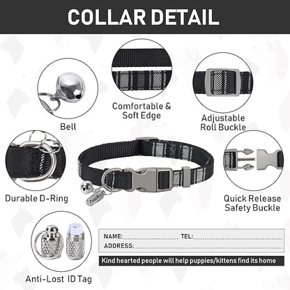 GAMUDA Small Dog Harness Collar and Leash Set, Step in No Chock No Pull Soft Mesh Adjustable Dog Vest Harnesses Plaid Reflective for Dogs Puppy Cats Kitten Rabbit (Black, L)