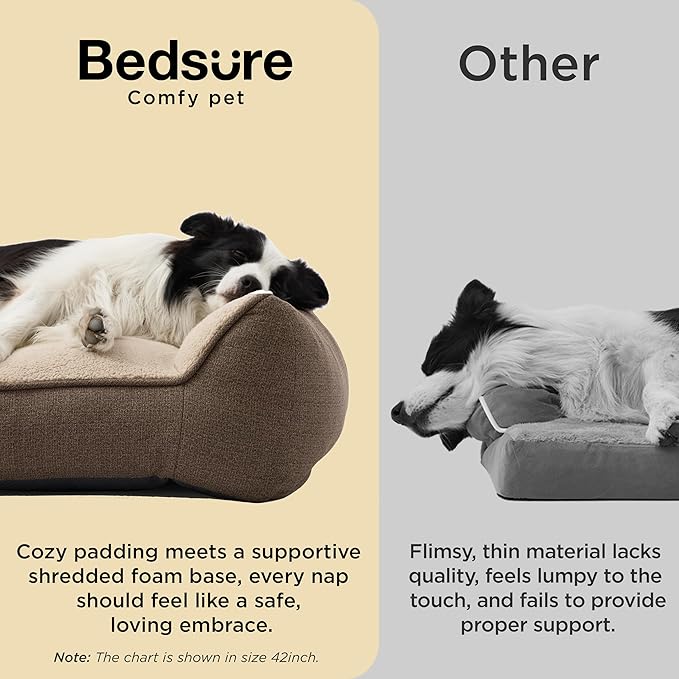 Bedsure SupportMax™ Orthopedic Dog Beds Large Sized Dog - As Seen on TV Extra Thick Supportive Large Dogs Bed with Waterproof Washable Cover, L Plus Comfort Pet Sofa with Soft Sherpa, Brown, 38"