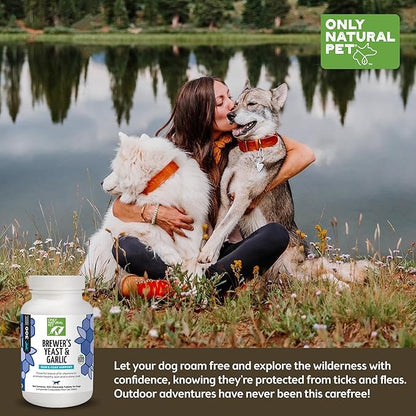 Only Natural Pet Brewer's Yeast & Garlic Chewables - All-Natural Flea & Tick Prevention for Dogs - Fortified with B Vitamins - Promotes Healthy Skin & Coat - 300 Count Tablet (2 Pack)