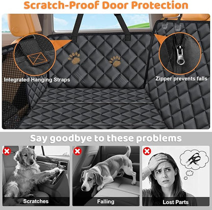 URPOWER Backseat Extender for Dogs - Hard Bottom Dog Car Seat Cover for Back Seat, Dog Hammock for Car and SUV, Pet Rear Seat Protector Dogs Travel Bed with Mesh Window