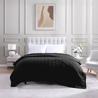 Casa Platino Black Blanket Twin XL Size - Pre Washed Quilted - Soft & Lightweight Bed Blankets - All Season Premium Down Alternative Blankets
