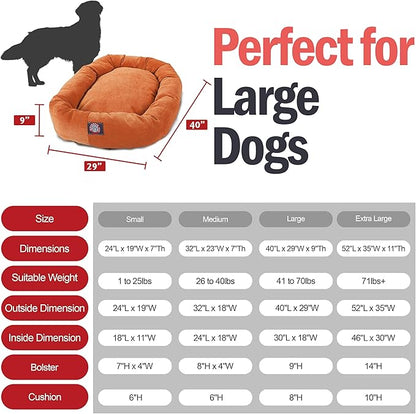 Majestic Pet 40 Inch Micro Velvet Calming Dog Bed Washable – Cozy Soft Round Dog Bed with Spine for Head Support - Fluffy Donut Puppy Mat 40x29x9 (inch) Large – Orange