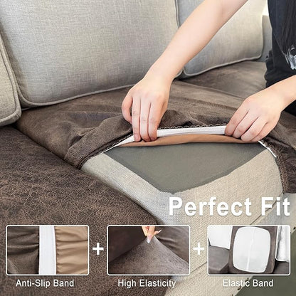 ANARACHON Leather Look Couch Cushion Covers Sofa Seat Slipcovers Sets Couches Furniture Protector for Sectional Armchair Loveseat Pets Kids Stretch Spandex Fabric (3 Cushion XL Sofa, Light Brown)
