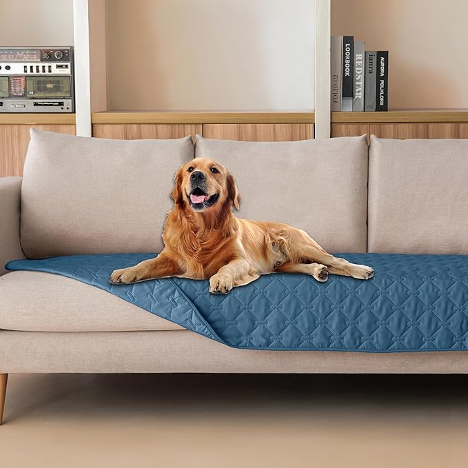 gogobunny 3X Stronger Waterproof Pet Blanket, Scratch Proof Furniture Protector for Dogs Cats, Reversible Cover 30x90 Inch, Dark Blue