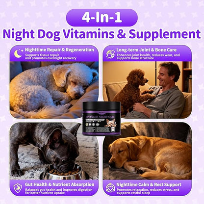 Dog Vitamins and Supplements for Nighttime Repair, Calming, Joint, Gut, Dog Multivitamin Powder for Homemade Food with Collagen, Glucosamine, GABA, Probiotics - Beef Flavor, 75 Scoops