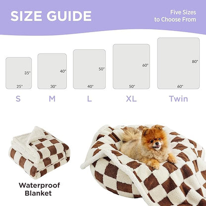 LE SURE Waterproof Dog Blanket for Medium Dogs - Washable Double Sided Dog Blankets with Warm Jacquard Shag and Soft Sherpa Fleece, Pet Cat Blanket for Couch Protection, 3D Textured Checks, Brown