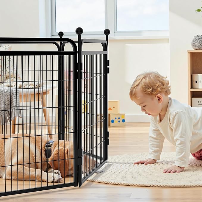 Gardner Pet Dog Playpens, 32" H 6 Panels Dog Pen Outdoor/Indoor Dog Fence Exercise Pen for Small/Medium/Large Dogs, Foldable Pet Play Yard Gate with Gravity Automatic Lock, Pet Playpen, Black