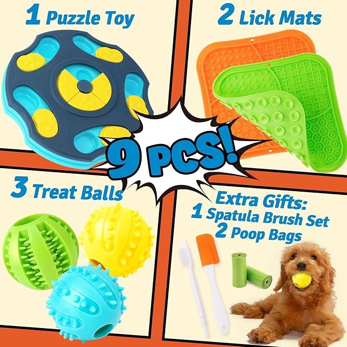 Forfon 9 Pack All-Around Dog Puzzle Toy Set -Mentally Stimulating Dog Enrichment Toys for Small to Medium Smart Dogs, Includes Dog Lick Mat with Suction Cups