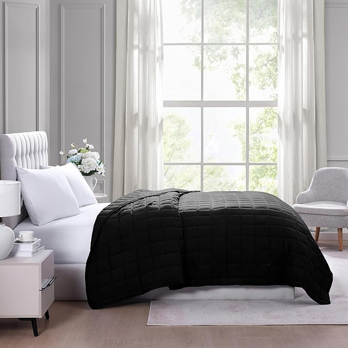 Casa Platino Black Blanket Twin XL Size - Pre Washed Quilted - Soft & Lightweight Bed Blankets - All Season Premium Down Alternative Blankets