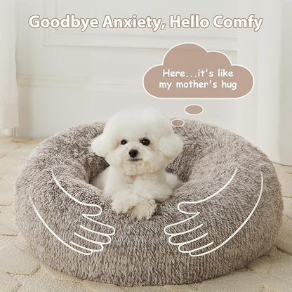 WNPETHOME Donut Dog Beds Large Sized Dog,Anti-Anxiety Caming Large Pet Bed,Fluffy Faux Fur Plush Puppy Bed，Warming Cozy Soft Round Bed for Pet, Cat Cuddler Cushion