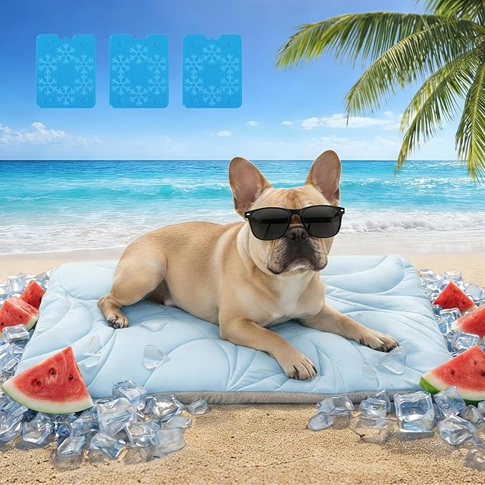 Vagascape Dog Cooling Mat New 5.0 Version Built-in Ice Pack, Long-Lasting Cool 6-8h, 35" x 27" Ultra Thick Soft Vine Pattern Pet Cooling Mat, Washable Foldable Large Cooling Pad for Indoor Outdoor