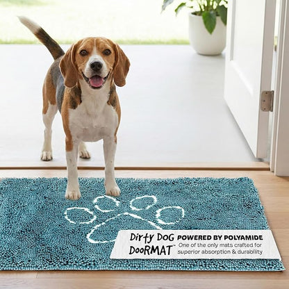 Dog Gone Smart Dirty Dog Doormat - Fast Drying Rug with Super Gripper Backing for Clean Floors - Super Absorbent and Machine Washable Mat for Muddy Paws - Pacific Blue