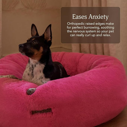 UnHide Floof Pet Bed - Large (35" x 12") - Extra Soft Dog Bed - Removable Faux Fur Cover - Machine Washable - Helps Ease Pet Anxiety & Provides The Perfect Sleep - Pink