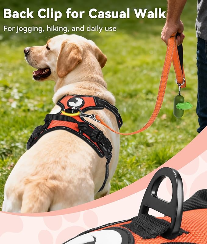 Joytale No Pull Dog Harness for Extra Large Dogs, Reflective Pet Vest with Front Clip, Adjustable Soft Padded Harnesses with Easy Control Handle for Training and Walking, Orange, XL