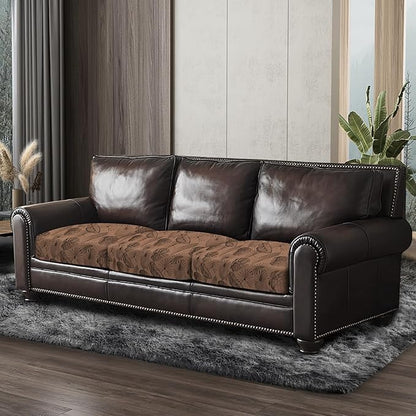 ANARACHON Leather Look Couch Cushion Covers Sofa Seat Slipcovers Sets Couches Furniture Protector for Sectional Armchair Loveseat Pets Kids Stretch Spandex Fabric (3 Cushion Sofa, Brown Leaf)