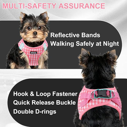 AIITLE Breathable Mesh Dog Vest Harness, No Pull Escape Proof Vest Harnesses with Reflective Bands, Adjustable Plaid Pet Outdoor Harnesses for Small and Medium Dogs Watermelon M