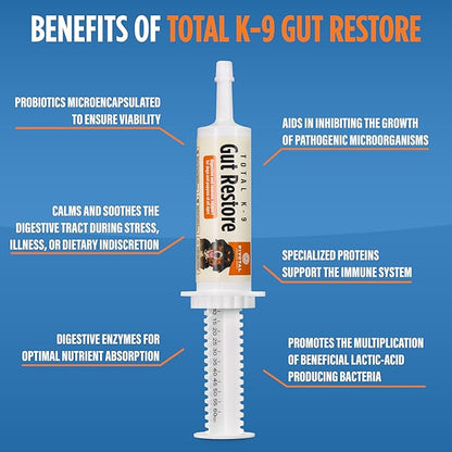 Dog Gut Restore Supplement – Probiotics & Digestive Enzymes for Dogs, Supports Gut Health, Stool Balance & Immune Support – Oral Paste Syringe 60g, Made in USA