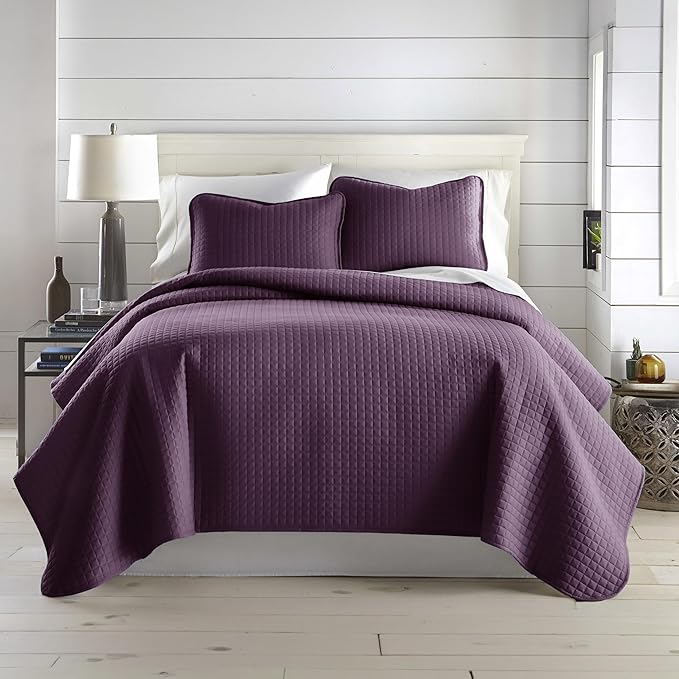 Southshore Fine Living, Inc. Quilts, Queen Size/Full Size Quilt Bedding Set, Stain & Pet Hair Resistant Bedding, Coverlet Queen Size/Full Size Lightweight Bedspread with 2 Pillow Shams, Purple