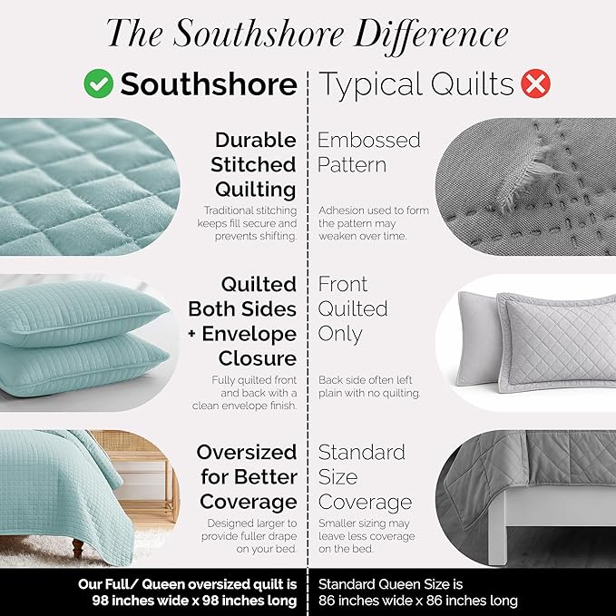 Southshore Fine Living, Inc. Quilts Queen Size with 2 Pillow Shams, Full Bedding Set, Pet Hair Resistant Bedding, Quilt Coverlet Bedspreads Queen Size/Full Bedspread with 2 Pillow Shams, Sky Blue