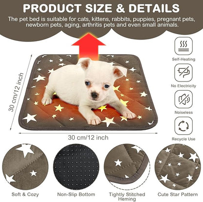 Namalu 4 Pack Self Warming Cat Bed Self Heating Cat Mat Star Pattern Soft Dog Crate Pad Thermal Pet Mat Anti Slip Kennel Dog Washable Warming Bed for Outdoor Indoor(12 x 12 Inch,Brown)