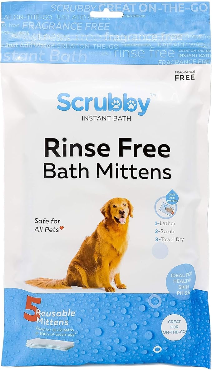 Scrubby Pet No Rinse Pet Wipes | Rinse Free Shampoo Mittens | Dogs & Cats | Bath Wipes - Bathing & Washing Pets, Hypoallergenic | No Rinse Wash Mitt | Grooming, Lather Wipe Dry - Pack of 15