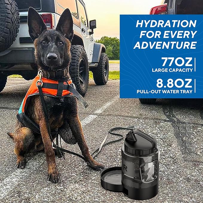 lesotc Portable Dog Travel Water Bottle, 77oz Large Travel Water Bowl for Dogs Camping Hiking Beach Hunting Essentials, Big Pet Bottles Bowl Water Dispenser for On The Go Park Car Walking Accessories