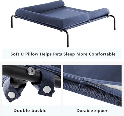Cooling Elevated Dog Bed for Large Dogs, Portable Indoor & Outdoor Raised Dog Bed with Breathable Mesh, Chew Proof Pet Hammock Cots with Removable and Waterproof Bolsters
