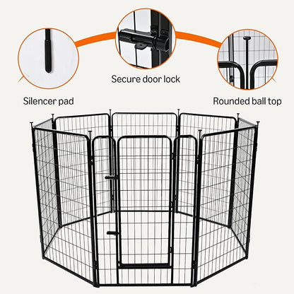 Amazon Basics Dog Playpen, 8 Panels Metal Fence with Door, Foldable for Indoor and Outdoor Use, Suitable for Small to Medium Sized Dogs, 42 Inch Height, Black