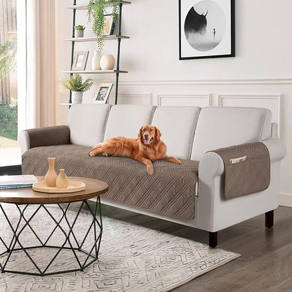 TAOCOCO Waterproof Oversized Couch Covers for Pets Dogs with Non Slip Backing, Sofa Seat Covers with Pocket for 4 Cushion Couch Washable Dog Couch Protector Sofa Slipcovers(Oversized Sofa, Taupe)