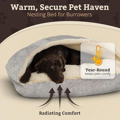 Snoozer Rectangle Cozy Cave Dog Bed - Indoor Dog Bed with Cover Cave, Covered Calming Burrow for Medium & Large Sized Pets with Blanket Attached, Enclosed, Washable Cover - Large, Palmer Dove
